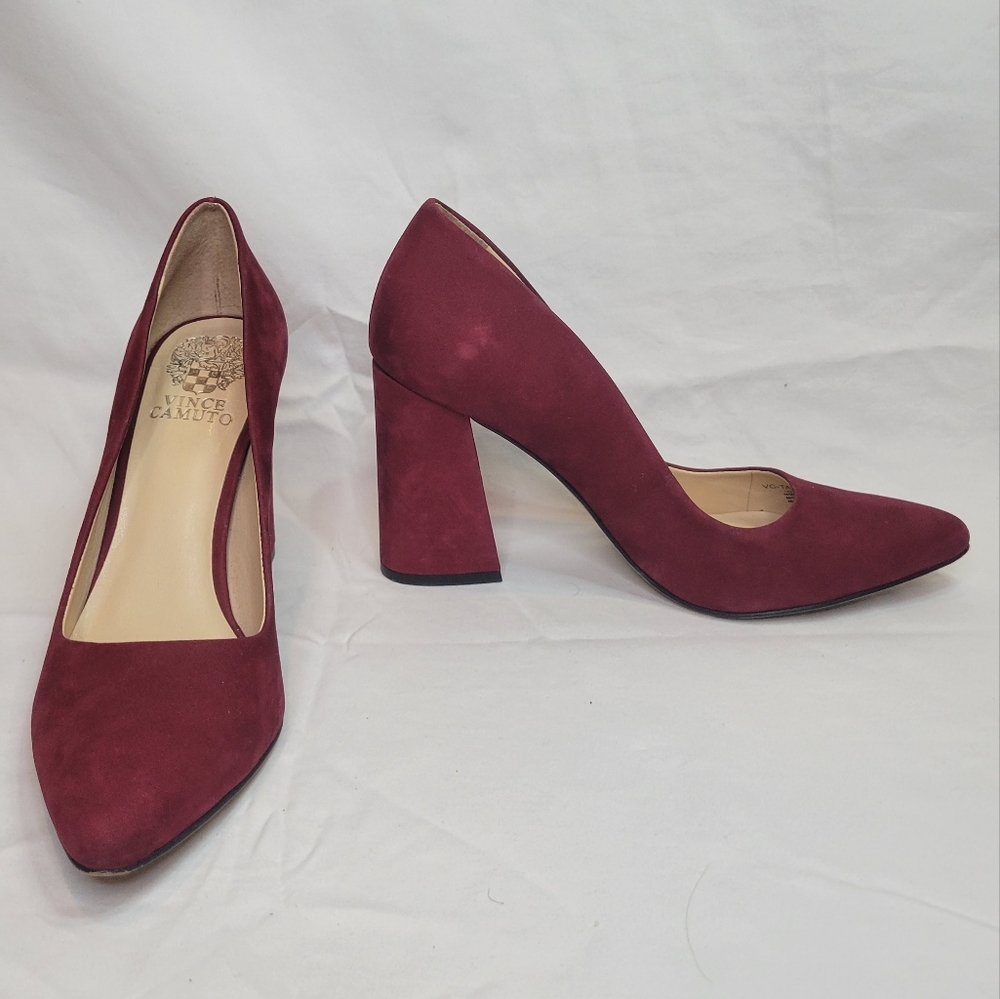 Vince Camuto Talise Pointed Toe Pumps & Chunky Flared Heel, Red